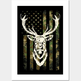 Camouflage Deer Hunting America Flag Posters and Art